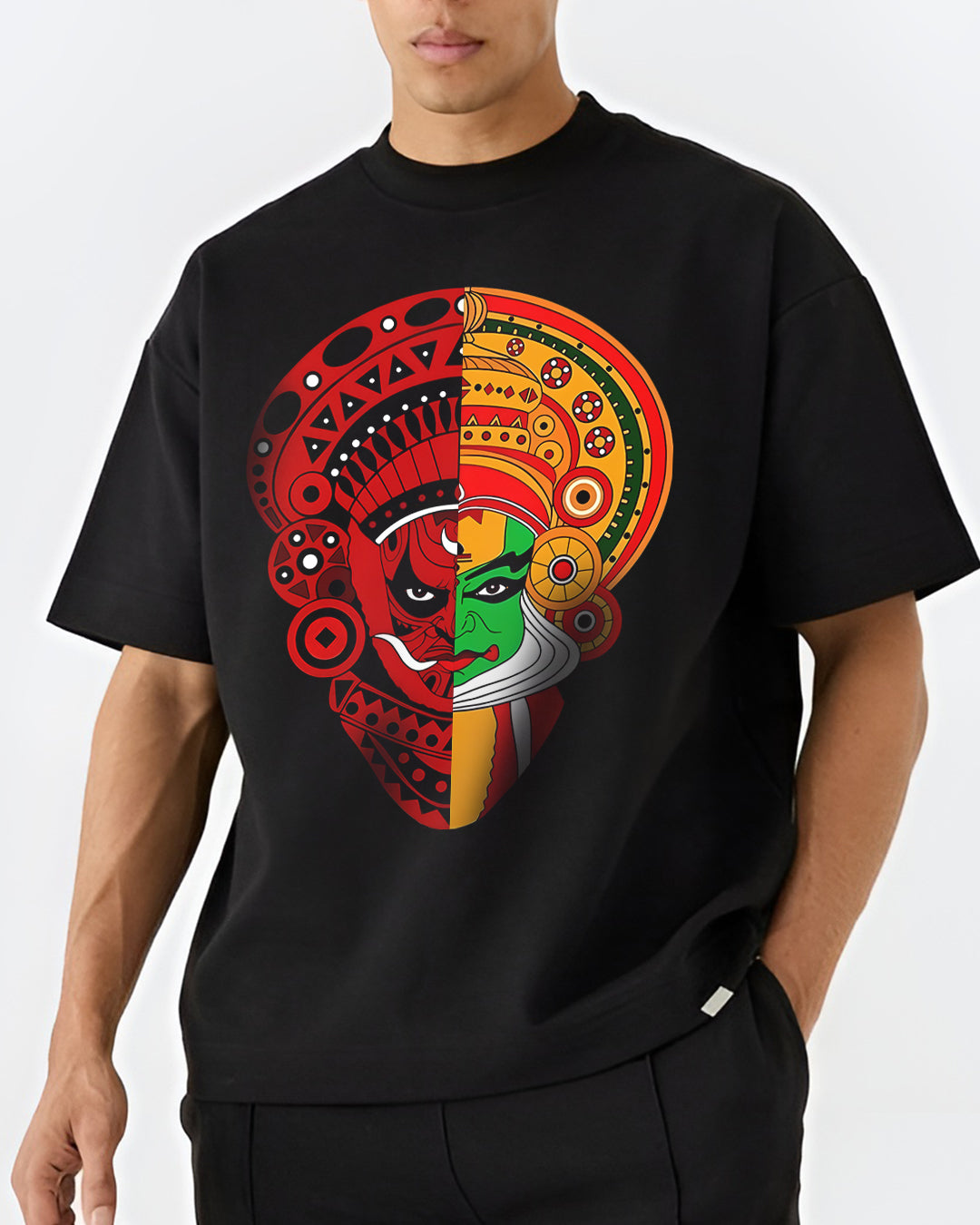 Kathakali & Theyyam Fusion Design Oversized T shirt